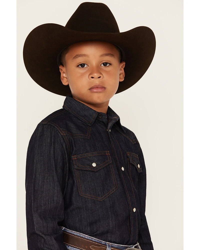 Cody James Boys' Cave Creek Long Sleeve Pearl Snap Western Denim Shirt