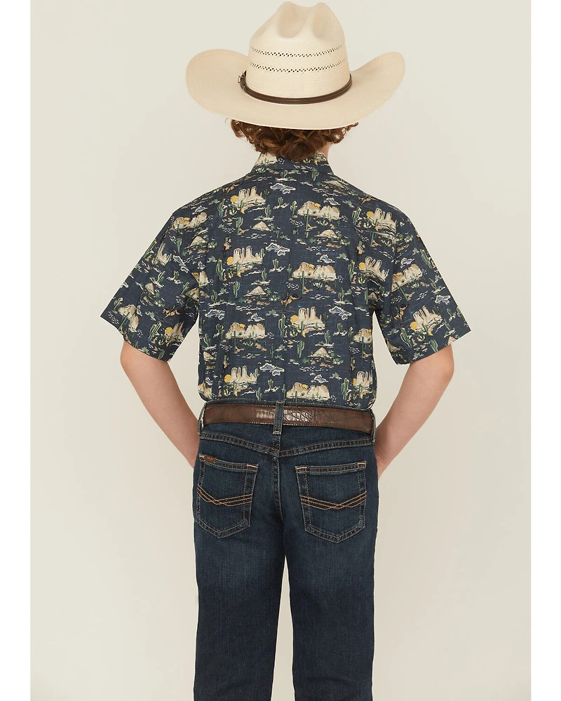 Panhandle Slim Boys' Desert Print Short Sleeve Snap Western Shirt