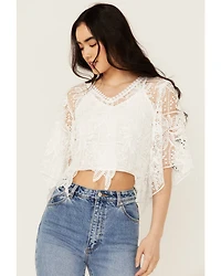 Miss Me Women's Cropped Crochet Flowy Top