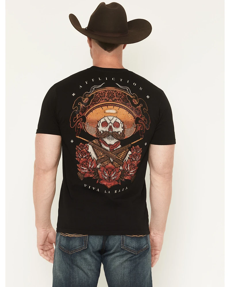 Affliction Men's Viva La Raza Rhinestone Short Sleeve Graphic T-Shirt