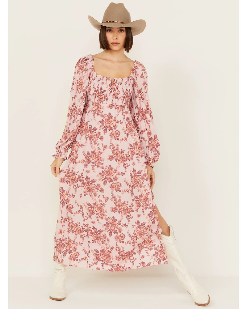 Free People Women's Jaymes Floral Print Long Sleeve Midi Dress