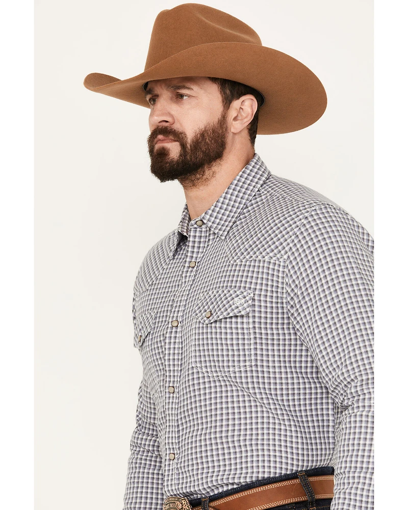 Blue Ranchwear Men's Rawlins Plaid Print Long Sleeve Western Pearl Snap Shirt