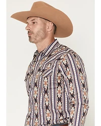 RANK 45® Men's White Mountain Southwestern Striped Print Long Sleeve Snap Stretch Western Shirt
