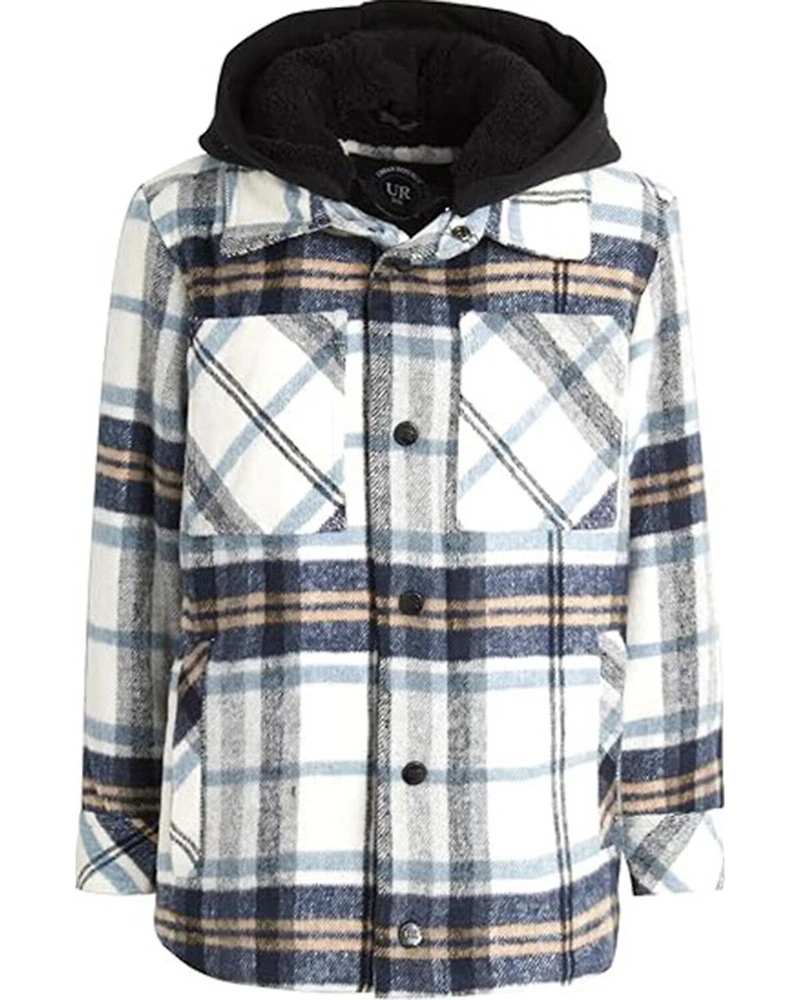 Urban Republic Toddler Boys' Plaid Print Sherpa Lined Hooded Shirt Jacket
