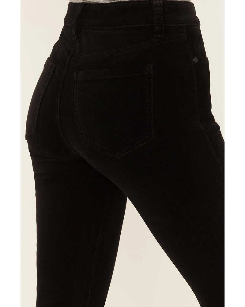 Shyanne Women's Black High Rise Velveteen Stretch Flare Jeans