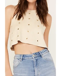 Vocal Women's Faux Suede Eyelet Halter Crop Top