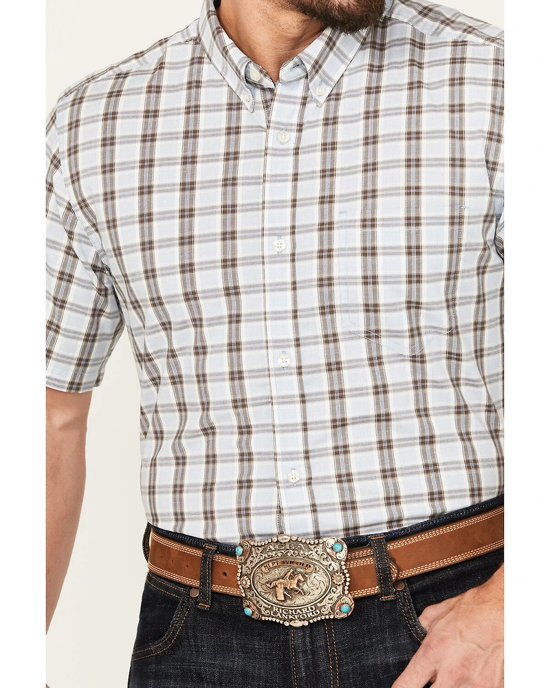 Cody James Men's Bryce Plaid Print Short Sleeve Button-Down Stretch Western Shirt