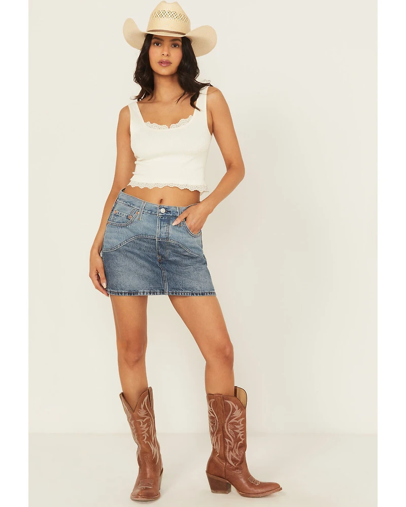Levi's Women's Icon Medium Wash Two-Tone Denim Western Mini Skirt