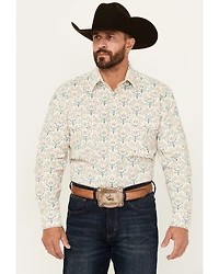 Rough Stock by Panhandle Men's Steer Head Print Long Sleeve Pearl Snap Western Shirt