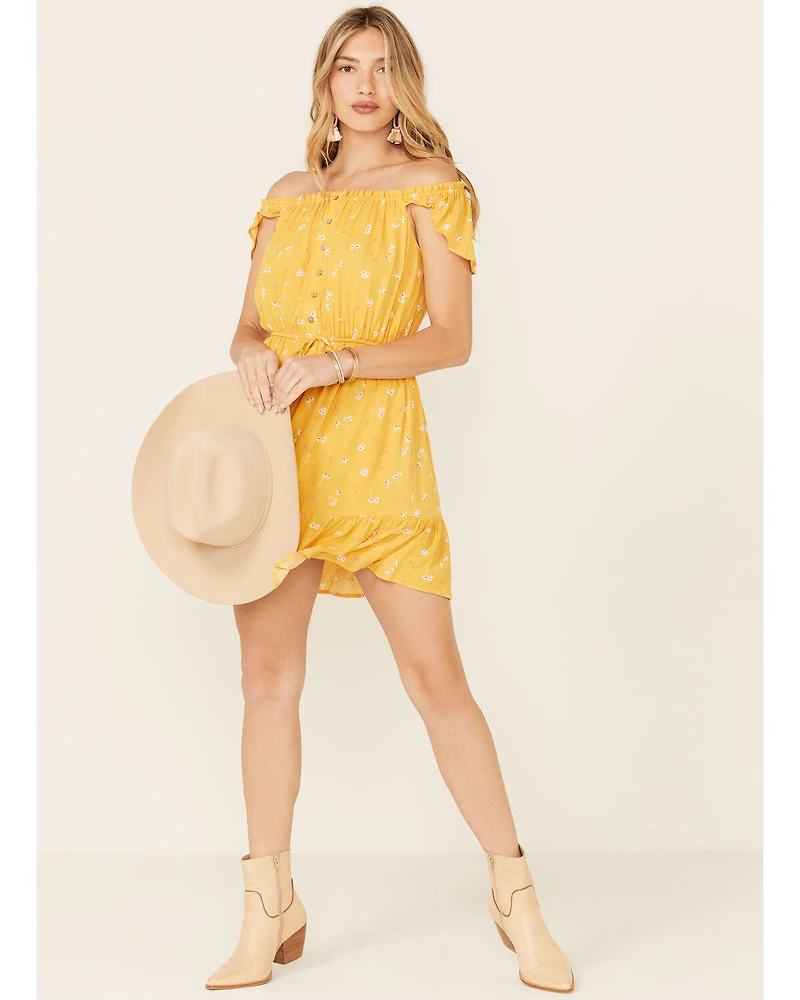 Miss Me Women's Floral Button Front Off-Shoulder Mini Dress