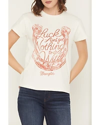 Wrangler Women's Luck Ain't Got Noting To Do With It Short Sleeve Graphic Tee