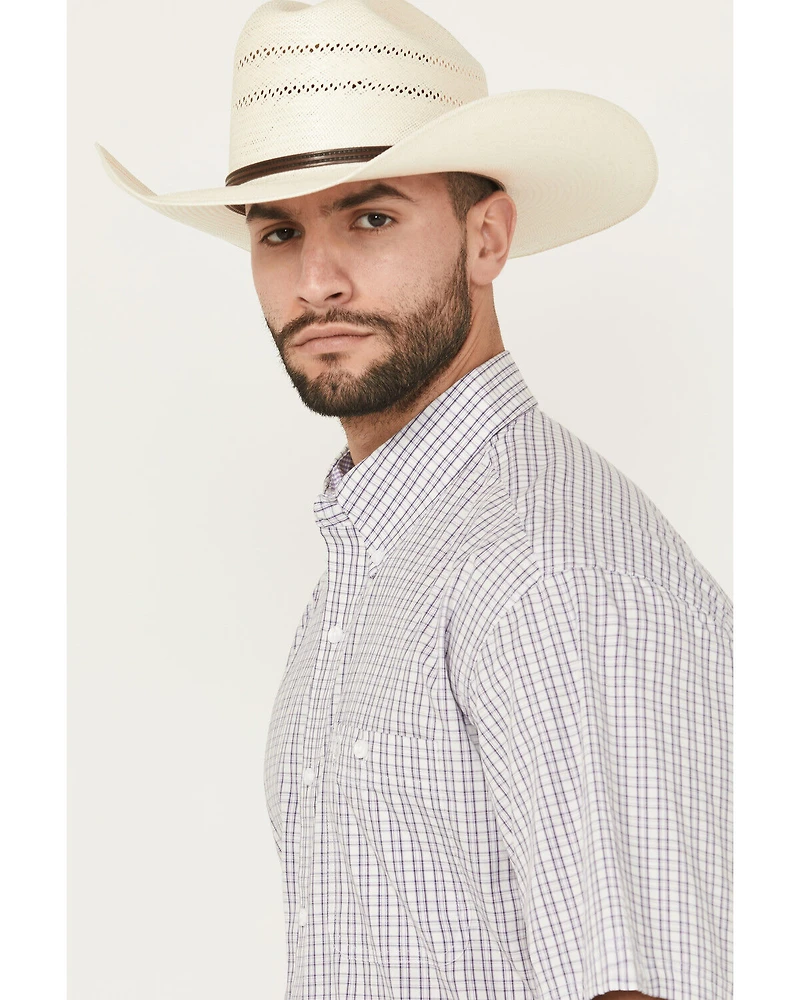 George Strait by Wrangler Men's Plaid Print Short Sleeve Button-Down Stretch Western Shirt - Big