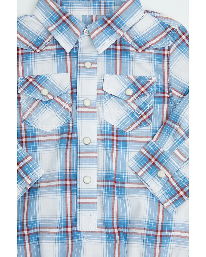 Wrangler Infant Boys' Plaid Print Long Sleeve Snap Western Onesie