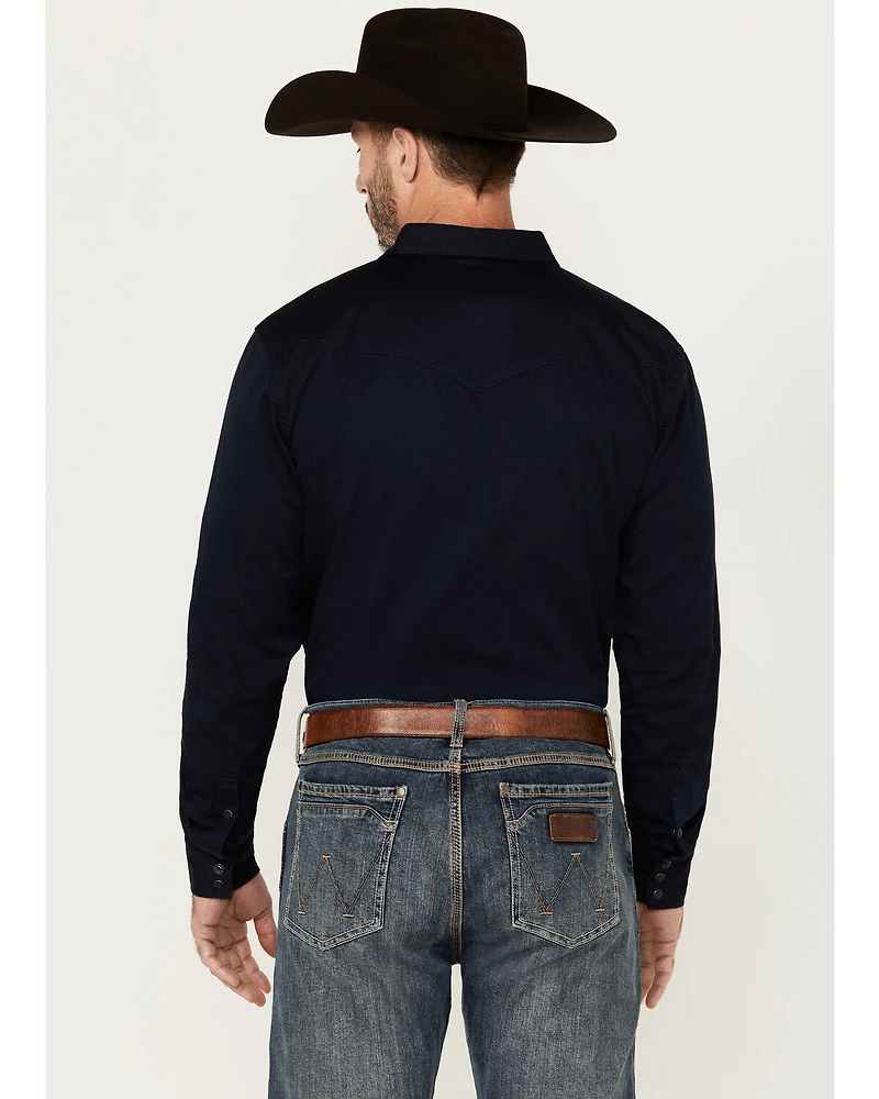 Blue Ranchwear Men's Rustler Solid Twill Long Sleeve Snap Stretch Western Work Shirt