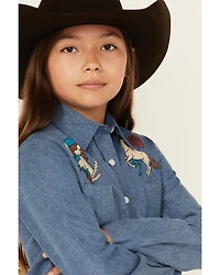 Roper Girls' Western Long Sleeve Button-Down Denim Shirt