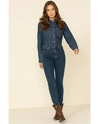 Wrangler Women's Dark Wash Long Sleeve Pearl Snap Denim Western Shirt