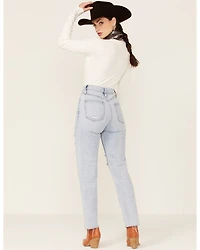 Vigoss Women's Distressed Tapered-Ankle Baggy High Rise Jeans