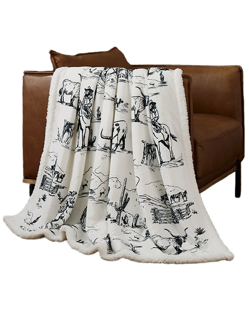 HiEnd Accents Ranch Life Western Toile Campfire Sherpa Throw