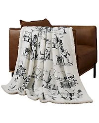 HiEnd Accents Ranch Life Western Toile Campfire Sherpa Throw
