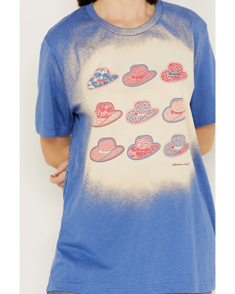 Bohemian Cowgirl Women's Bleach Americana Hats Short Sleeve Graphic Tee