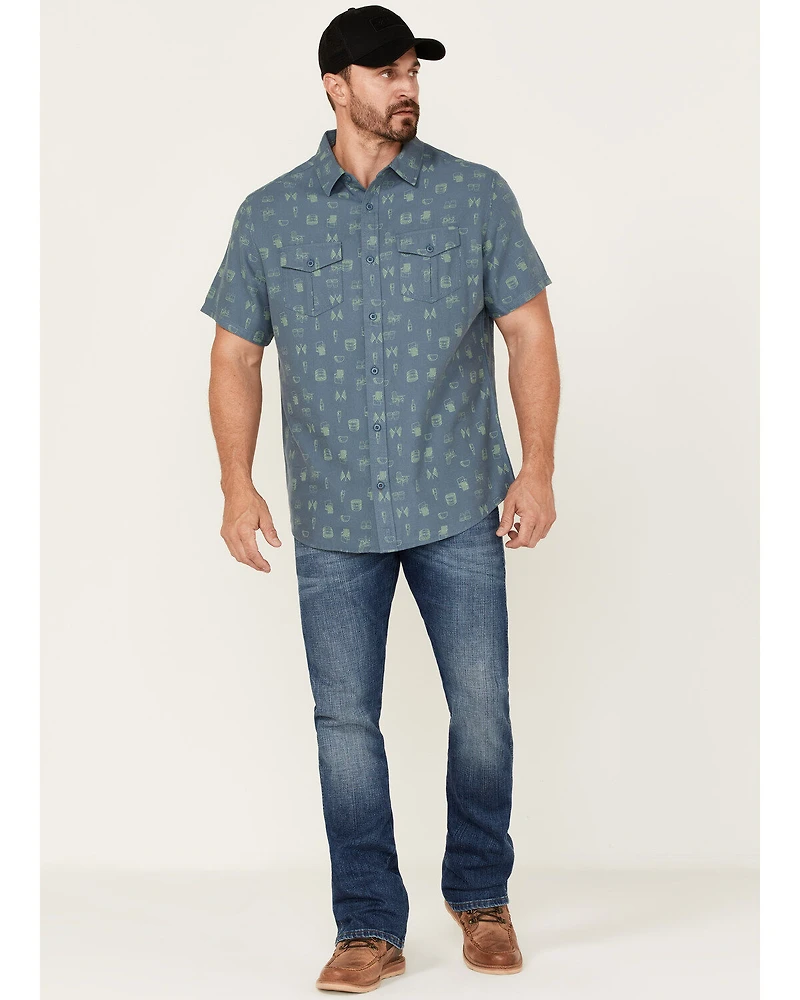 Brothers and Sons Men's Conversational Print Short Sleeve Button-Down Western Shirt