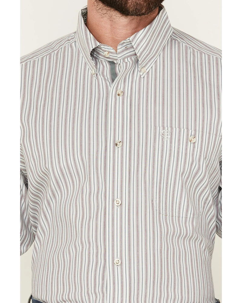 George Strait by Wrangler Men's Striped Print Long Sleeve Button-Down Stretch Western Shirt