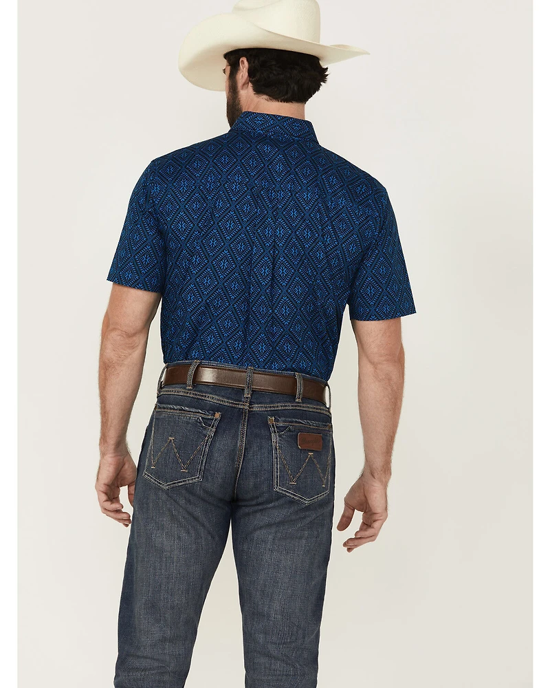 RANK 45® Men's Ribbon Medallion Print Short Sleeve Button-Down Stretch Western Shirt