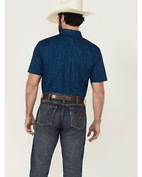 RANK 45® Men's Ribbon Medallion Print Short Sleeve Button-Down Stretch Western Shirt