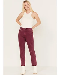 Cleo + Wolf Women's High Rise Distressed Knee Slim Stretch Straight Jeans