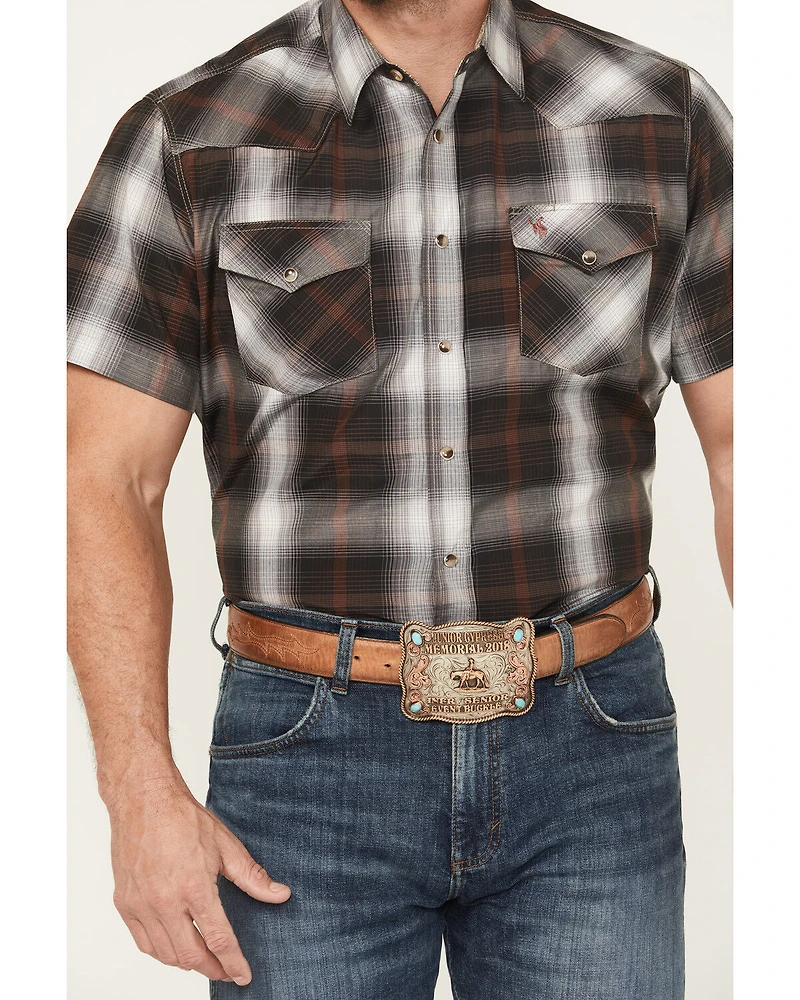 Rodeo Clothing Men's Plaid Print Short Sleeve Snap Stretch Western Shirt