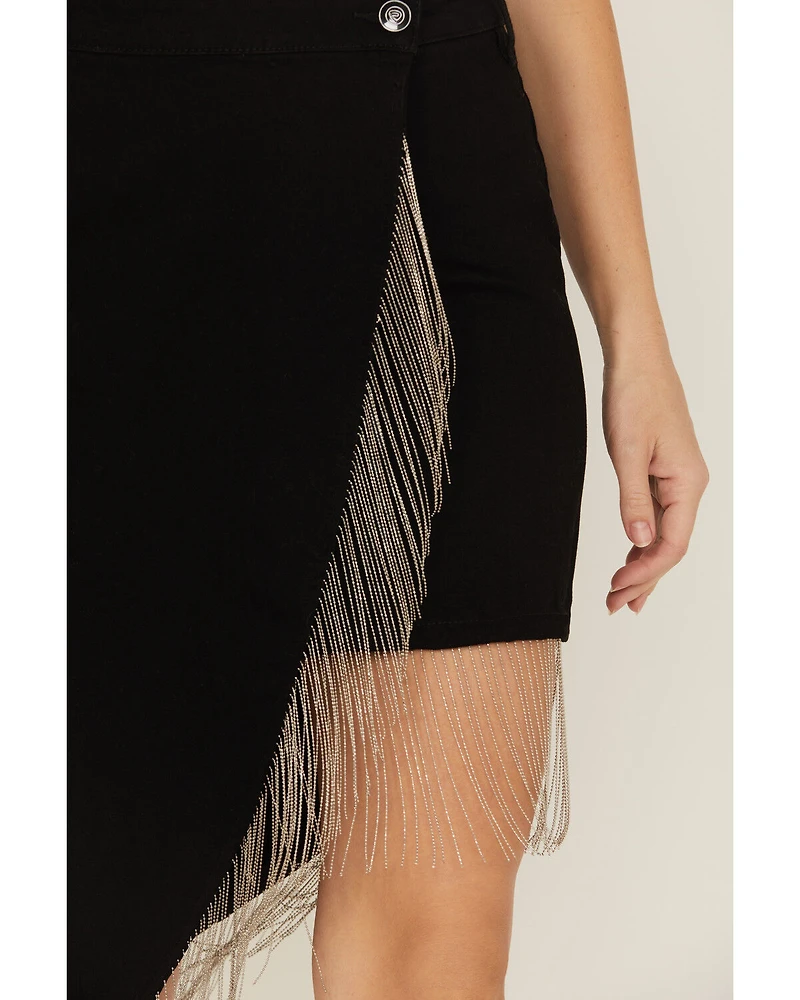 Rock & Roll Denim Women's Rhinestone Fringe Mini Skirt