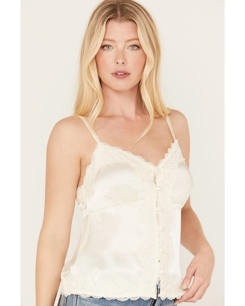 Shyanne Women's Button Front Lace Trimmed Tank Top