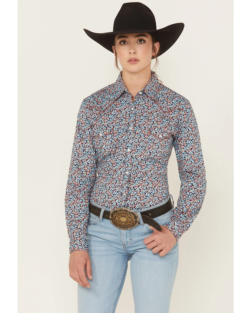 Panhandle Women's Printed Long Sleeve Pearl Snap Stretch Western Shirt