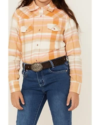 Shyanne Girls' Oak Plaid Print Long Sleeve Pearl Snap Flannel Shirt