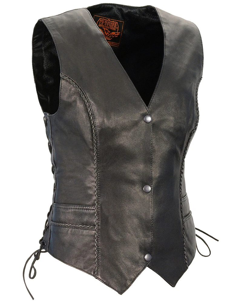 Milwaukee Leather Women's Braided Side Lace Lightweight Snap Front Vest - 5X