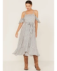 Band of the Free Women's Prism Geo Print Off Shoulder Smocked Wrap Midi Dress