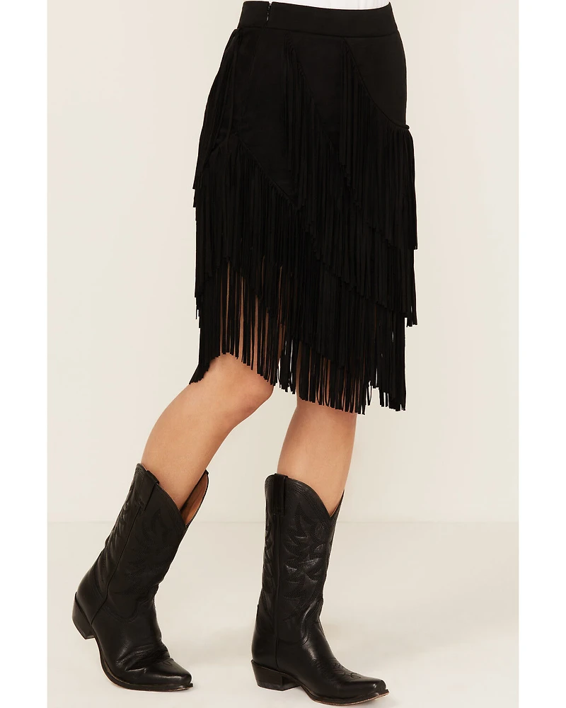 Idyllwind Women's Tina Asymmetrical Faux Suede Fringe Mini Skirt