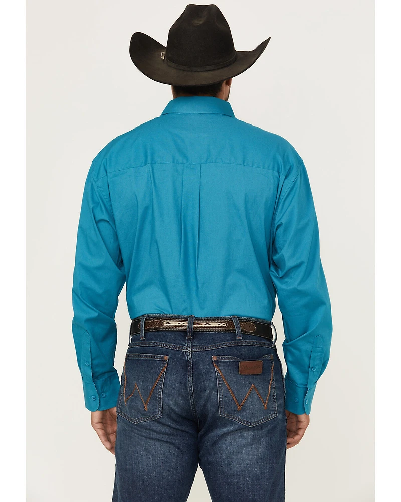 George Strait by Wrangler Men's Solid Long Sleeve Button-Down Stretch Western Shirt