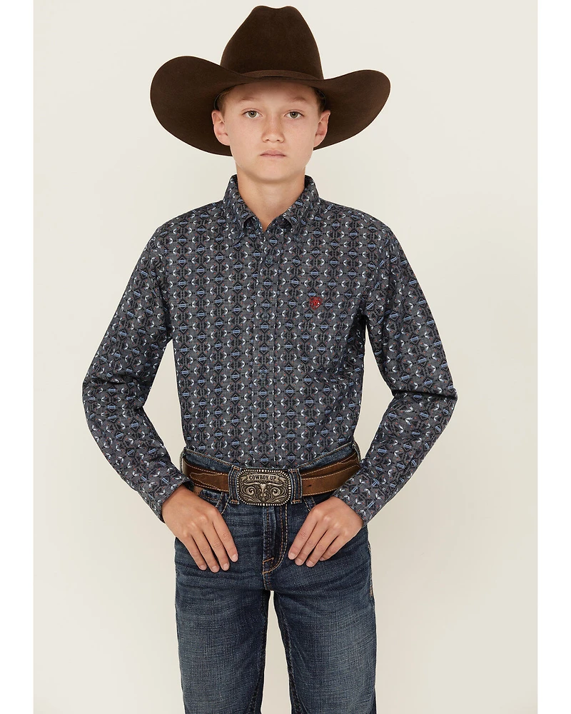 Ariat Boys' Classic Southwestern Print Long Button-Down Western Shirt