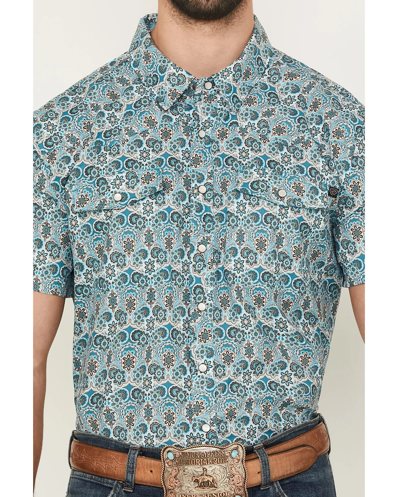 Rock & Roll Denim Men's Geo Floral Print Short Sleeve Pearl Snap Western Shirt