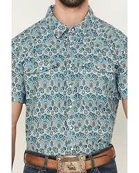 Rock & Roll Denim Men's Geo Floral Print Short Sleeve Pearl Snap Western Shirt