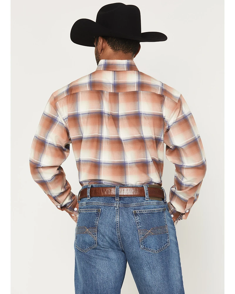 Panhandle Slim Men's Plaid Print Long Sleeve Button-Down Stretch Western Shirt