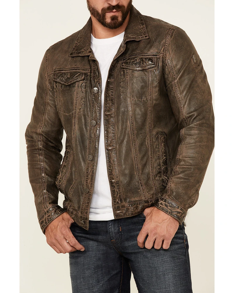 Mauritius Leather Men's Geoff Zip-Front Distressed Trucker Jacket
