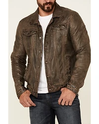 Mauritius Leather Men's Geoff Zip-Front Distressed Trucker Jacket