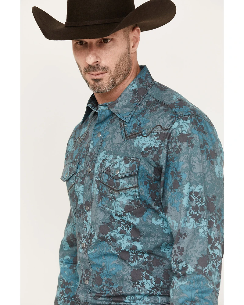 Wrangler Rock 47 Men's Floral Print Long Sleeve Snap Western Shirt