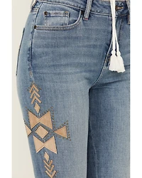 Idyllwind Women's Ellis Medium Wash Gypsy High Rise Faux Suede Embellished Bootcut Comfort Stretch Denim Jeans