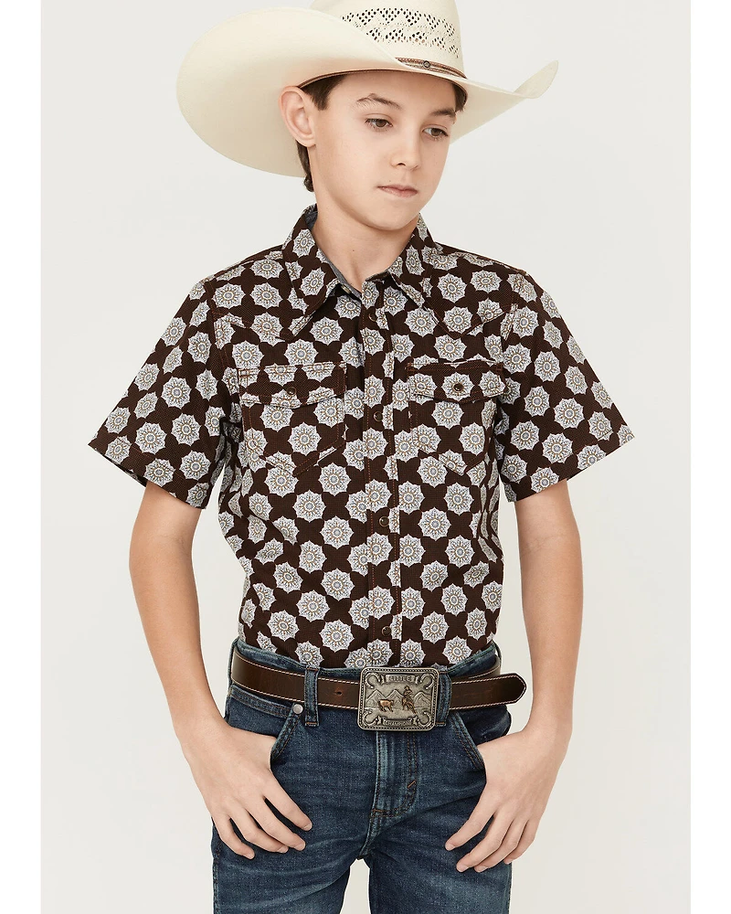 Cody James Boys' Medallion Print Short Sleeve Snap Western Shirt
