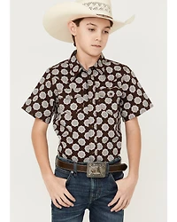 Cody James Boys' Medallion Print Short Sleeve Snap Western Shirt
