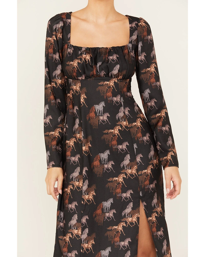 Rock & Roll Denim Women's Horse Print Midi Dress