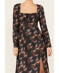 Rock & Roll Denim Women's Horse Print Midi Dress
